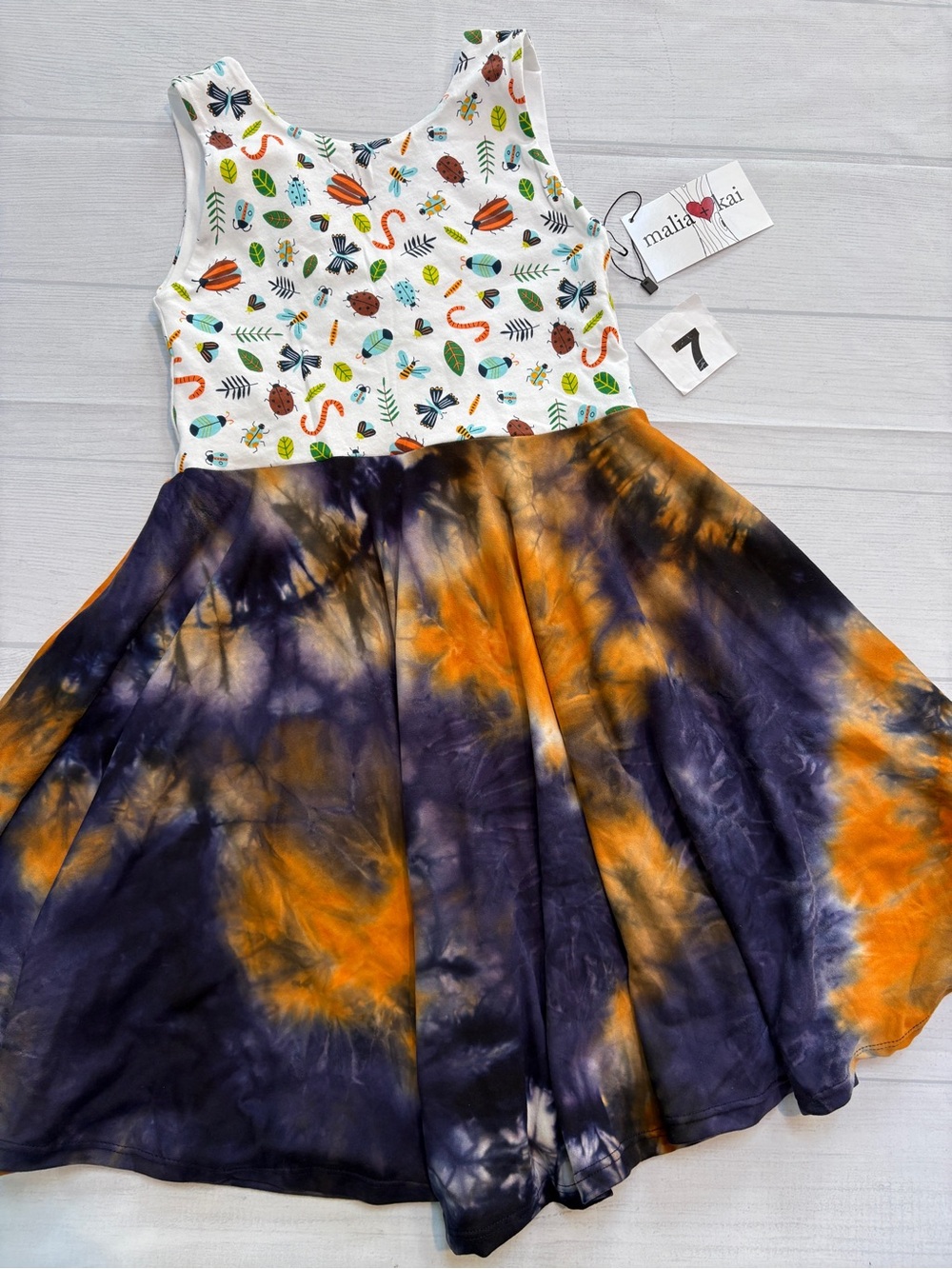 Malia and Kai crawlies Dress with Orange & Purple Tie-Dye Skirt